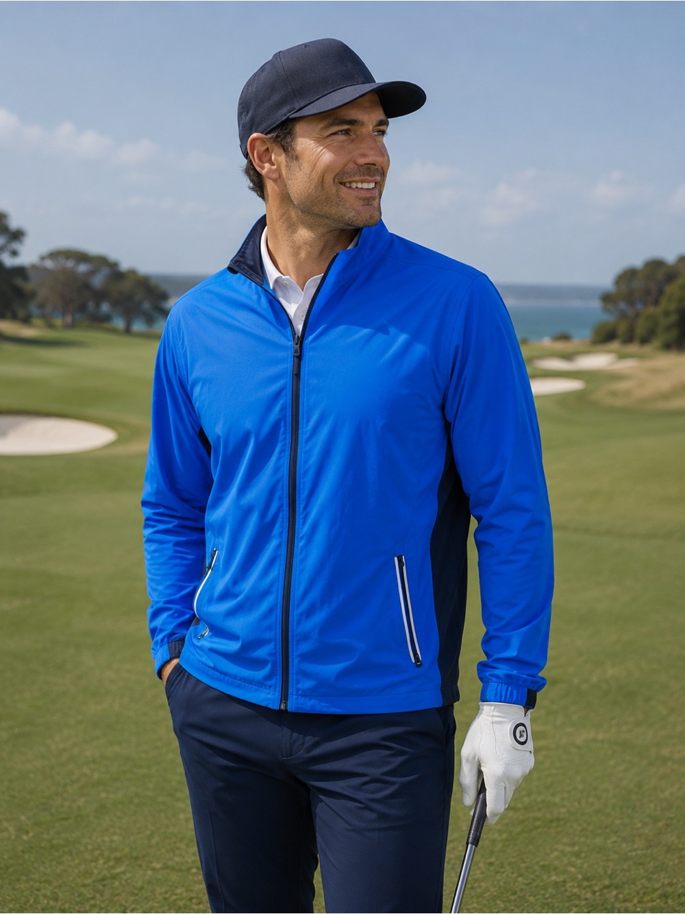 New KJUS Of Switzerland Domus CL Blue Mens Golf Jacket Sz L